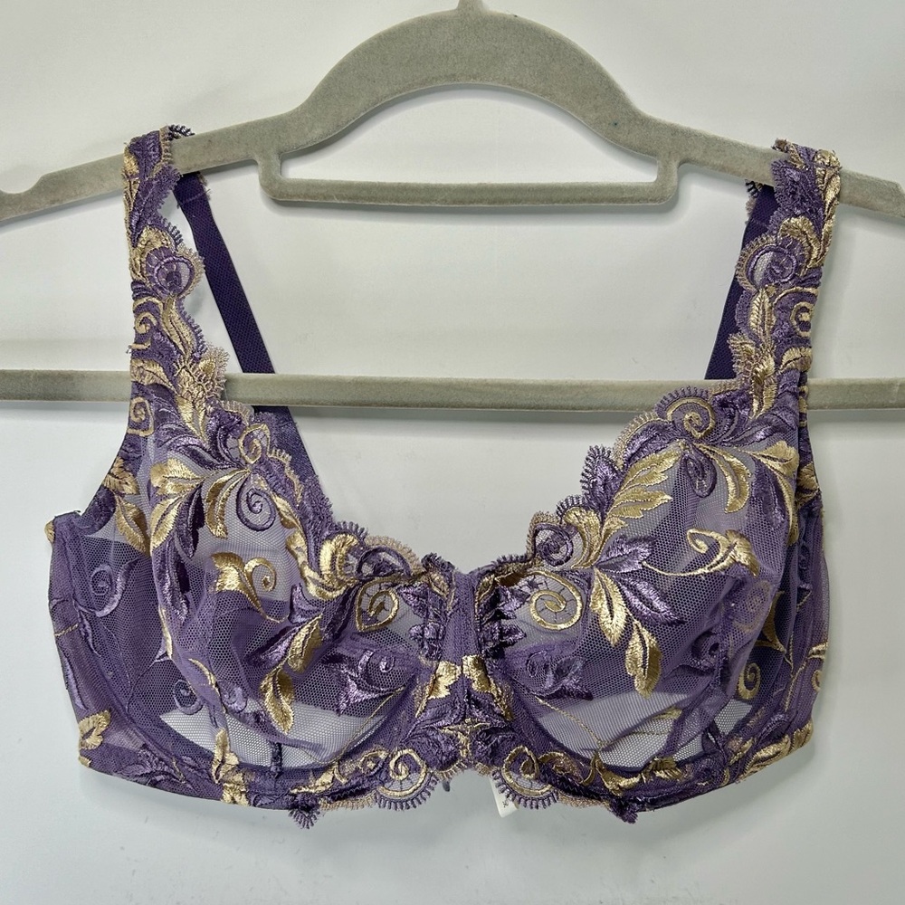 SOMA Purple & Gold Lace Adjustable Strap Unlined Bra 34D